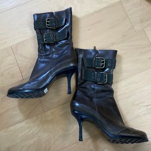Steven deep olive green leather stiletto boots